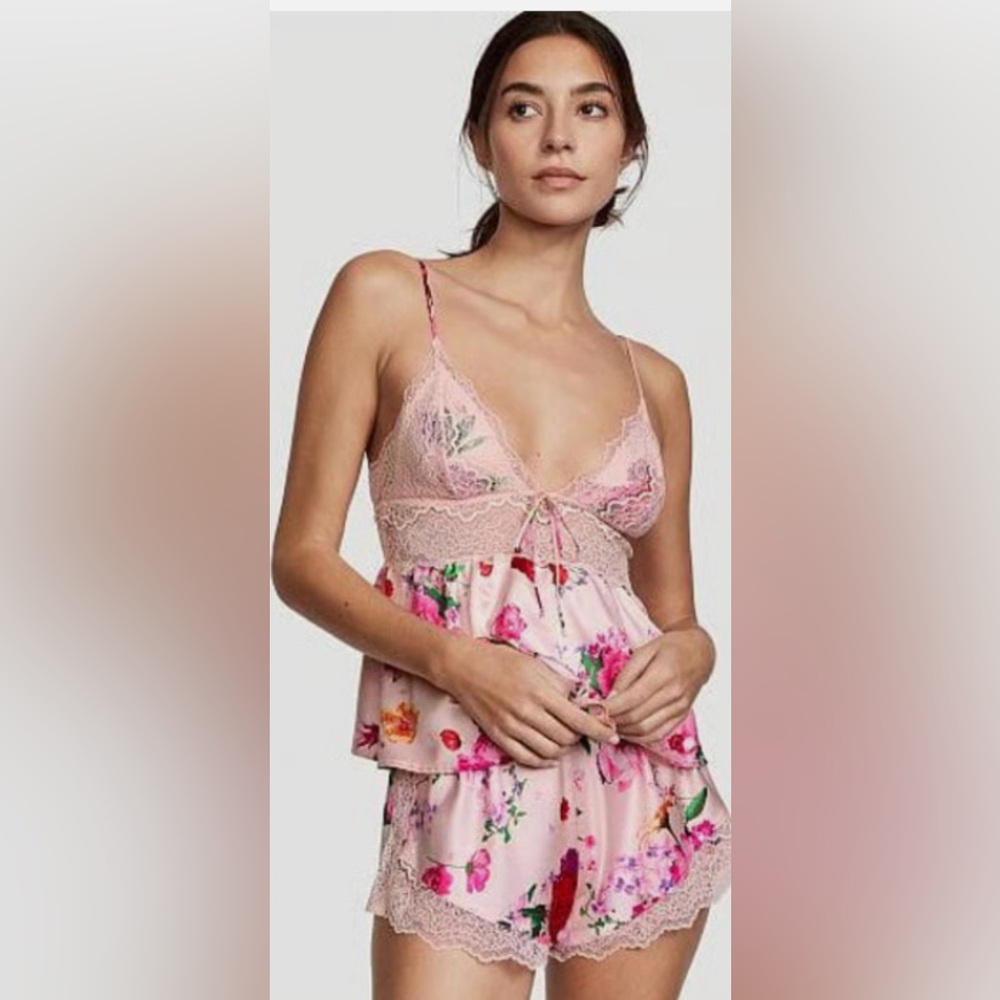 Victoria's Secret Pink Floral Lace Cami Set